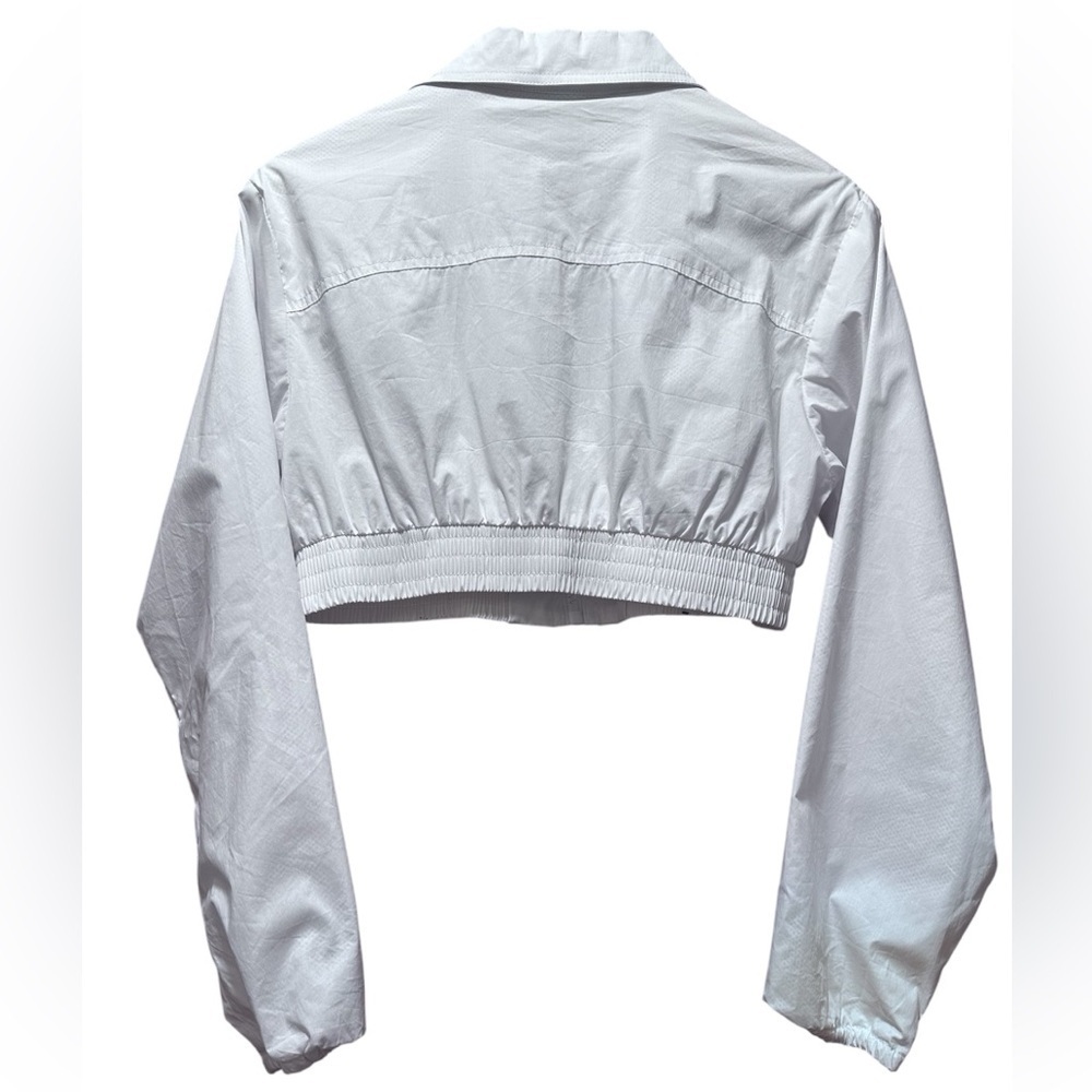 LF The Brand White Buckle Cropped Bomber Jacket with Blue Suspenders - Picture 2 of 4
